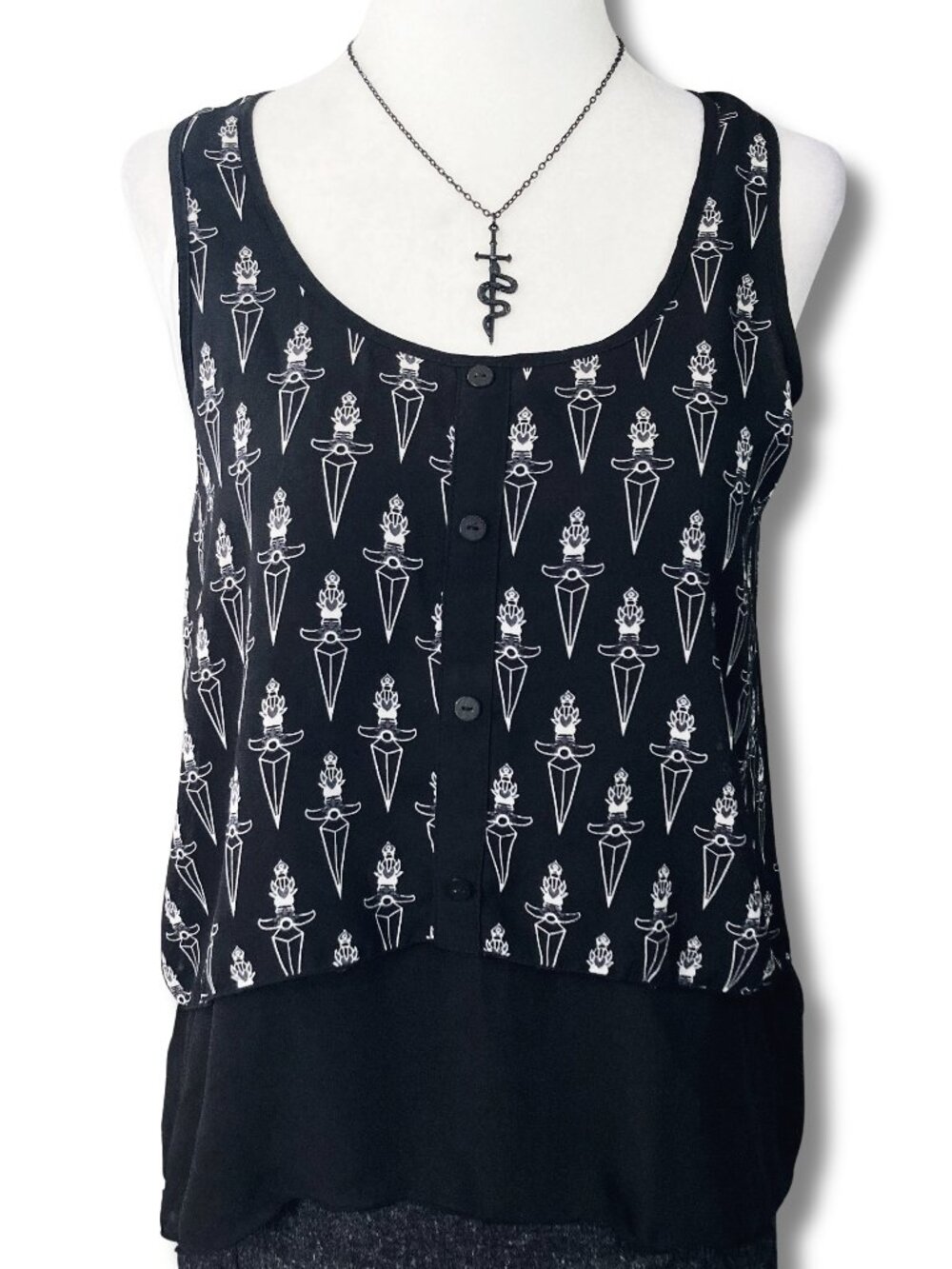 H&M DIVIDED Sheer black and white dagger print racerback tank top XS SMALL shirt